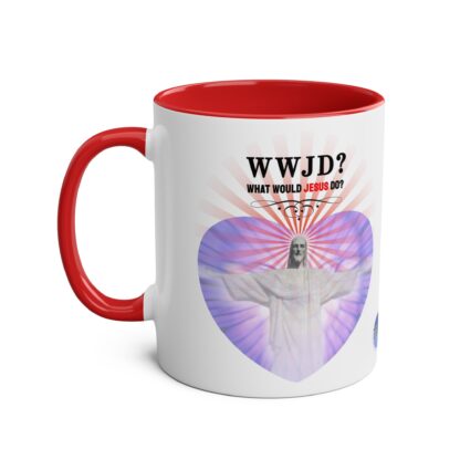 WWJD? Rio design - "What Would Jesus Do?" - Two-Tone Coffee Mugs, 11oz Picture of Jesus Christ - Image 7