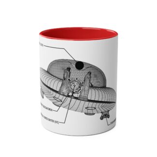 Ancient Aliens UFO Mug | 3D Drawing of Flying Saucer with annotations | Anti Gravity craft | Two-Tone Coffee Mug, 11oz  | Truth Seeker