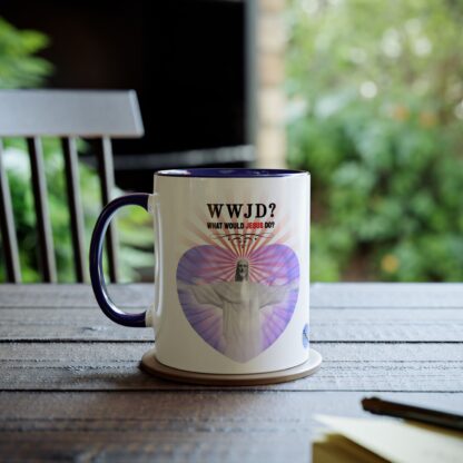 WWJD? Rio design - "What Would Jesus Do?" - Two-Tone Coffee Mugs, 11oz Picture of Jesus Christ - Image 21
