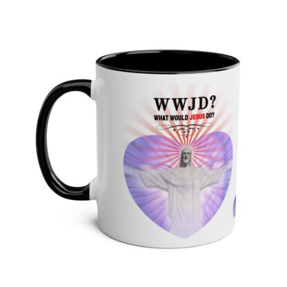 WWJD? Rio design - "What Would Jesus Do?" - Two-Tone Coffee Mugs, 11oz Picture of Jesus Christ - Image 12