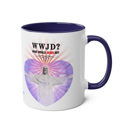WWJD? Rio design - "What Would Jesus Do?" - Two-Tone Coffee Mugs, 11oz Picture of Jesus Christ - Image 20
