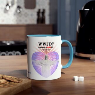 WWJD? Rio design - "What Would Jesus Do?" - Two-Tone Coffee Mugs, 11oz Picture of Jesus Christ