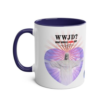 WWJD? Rio design - "What Would Jesus Do?" - Two-Tone Coffee Mugs, 11oz Picture of Jesus Christ - Image 17
