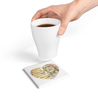 Cork-backed Ceramic Coaster Square or Round: With Jesus in a Heart and The Six Virtues