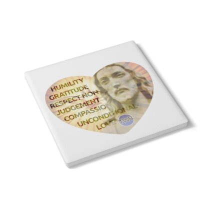 Cork-backed Ceramic Coaster Square or Round: With Jesus in a Heart and The Six Virtues - Image 4