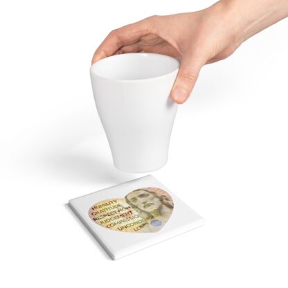Cork-backed Ceramic Coaster Square or Round: With Jesus in a Heart and The Six Virtues - Image 5