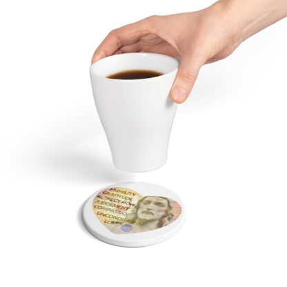 Cork-backed Ceramic Coaster Square or Round: With Jesus in a Heart and The Six Virtues - Image 9